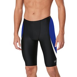 Speedo Men's Standard Swimsuit Jammer Endurance+ Splice Team Colors, Edge Black/Blue, 24