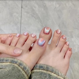 Nail Tip, 24 Pieces, Foot Thumb Nail Seal, Foot False Nail, Nail Tip, Foot Nail, Cat Eye, Autumn, Spring, Summer, Daily Life, Gel Nail Tip, Summer Nail, Summer, Wedding, Coming of Age Ceremony, Foot