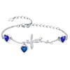Qings September Sapphire Birthstone Bracelets with 3 Cubic Zirconias Sterling Silver 925 Cross Faith Adjustable Chain Bracelet with Heart Charms Pendant Birthday Christmas Jewellery Gifts for Wome