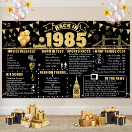 Creaher 40 th Birthday Black Gold Party Decoration，Large Back in 1985 Backdrop Banner，40th Black Gold Sign Poster，Happy 40th Birthday Banner，40 Years Anniversary Home Decor for Women Men