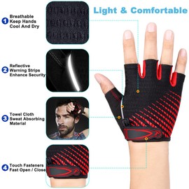 LUROON Cycling Gloves Half Finger Gel Padded Bike Gloves Anti-Slip Shock-absorbing Hand Protect Fingerless Summer Bicycle Short Gloves for Mens & Women (XL, Red)