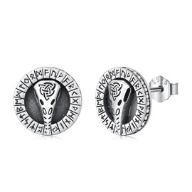 Twoowl Viking Raven Head Earrings 925 Sterling Silver Norse Viking Runes Stud Earrings Viking Jewelry for Men Women, 0.43inch, Sterling Silver, Cubic Zirconia