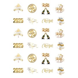 24 PRECUT New Years Eve Party 2025 Edible Cupcake, Cocktail Toppers Premium Wafer Card.