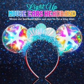 Kilshye Light Up Mouse Ears Headband Blue LED Starfish Hairband Shell Costume Rave Hair Hoop for Women