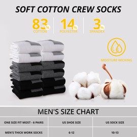 Heatuff Men's Cotton Cushion Crew Socks Athletic Running Moisture Wicking Thick Heavy Duty Work Boot Socks(6 Pairs)