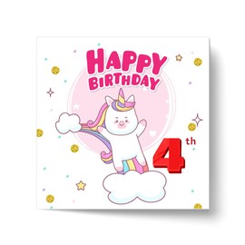 Papa Prints Unicorn Birthday Card (145 x 150 mm) - 4th Birthday Card for Girl with Envelope