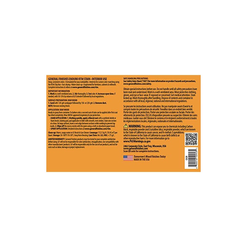 General Finishes Enduro RTM Water Based Wood Stain, 1 Quart,