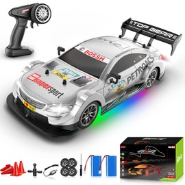 YUAN PLAN 1/16 RC Drift Car, 2.4GHz 4WD Remote Control Drift Car, 30+KM/H High Speed Drift RC Cars with LED Lights 2 Batteries and Drift Tires Race Cars for Adults Boys Kids, Sliver