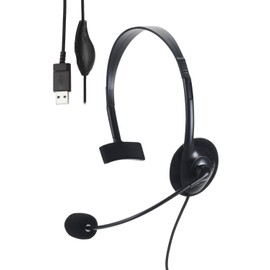 Elecom HS-HP14MUBK Wired Headset USB with Mic Overhead Single Ear Lightweight Small Windscreen with Volume Controller Black