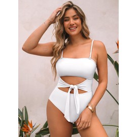 Pink Queen Women One Piece Bathing Suit Removable Strap Cutout High Leg Tummy Control Swimsuit Monokini White XL