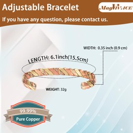 EnerCoppeX Copper Magnetic Bracelet for Women - Detox Jewelry with 3500 Gauss Magnet, Adjustable Cuff Bangle (P)