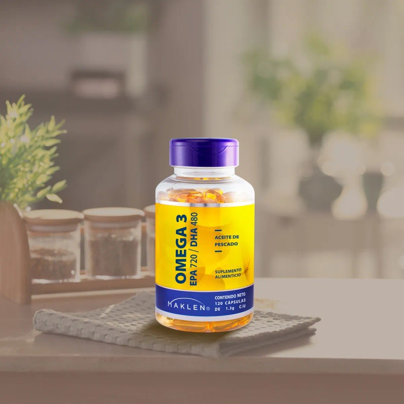 Omega 3 Maklen 120 Cápsulas 300g Dha 480 Epa 720