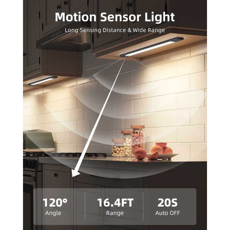EZVALO Under Cabinet Lighting, Motion Sensor Lights with 2 Detachable