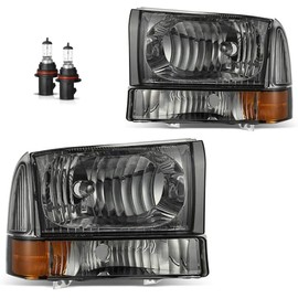 KarSpareHub Headlights with Bulbs for 1999-2004 Ford Super Duty F250 F350 F450 F550, for 2000-2004 Ford Excursion with Bumper Signal Corner Light