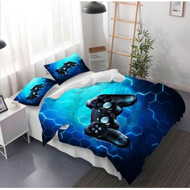 Gegeryozer Gamepad Bed Linen Set, 3D Printed Gamepad Comforter Set, Boys Teenagers Bedroom Decor Bedding Set 3 Piece Set (G5, 135 x 200 cm), LEA828b