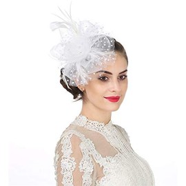 Women's Organza Church Kentucky Derby British Fascinator Bridal Tea Party Wedding Hat Summer(Hj4-White)