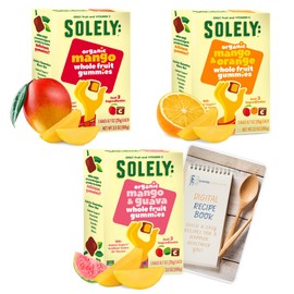Solely Fruit Gummies Variety Pack of 3 Bundle - 1 of each flavor (Organic Mango, Mango and Orange, Mango and Guava) 10.5 oz total No Added Sugar Vegan Organic Whole Dried Fruit Snacks