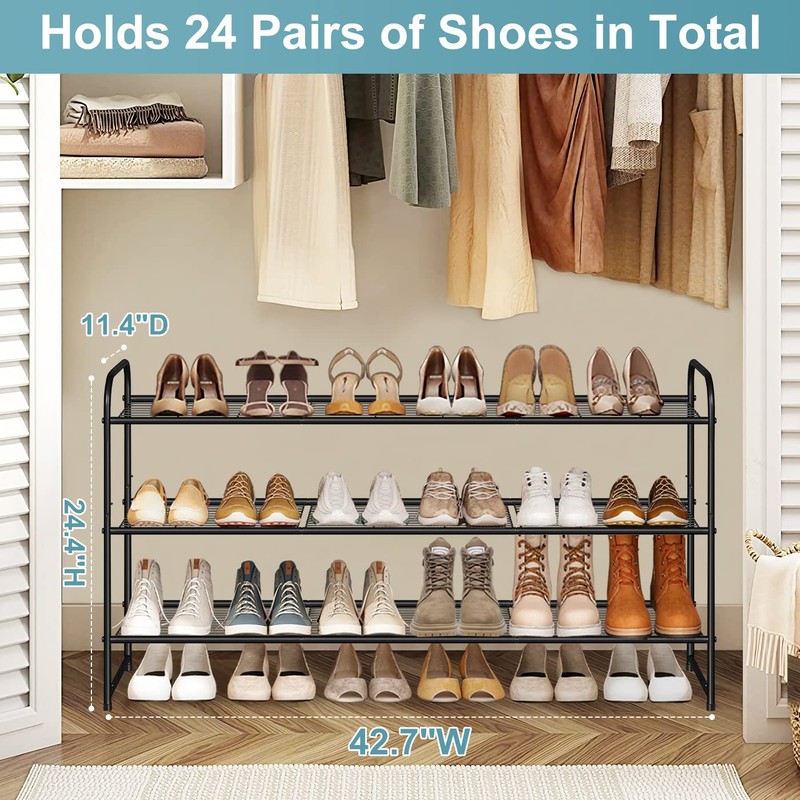 AOODA Long 3 Tier Metal Shoe Rack for Closet Wide
