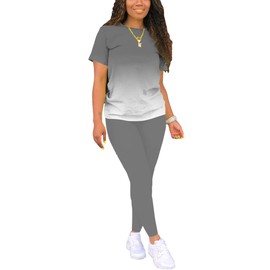 Mrskoala Women Two Piece Outfits Summer Sweatsuits Matching Jogger Sets Loungewear Tracksuit Gradient Grey S