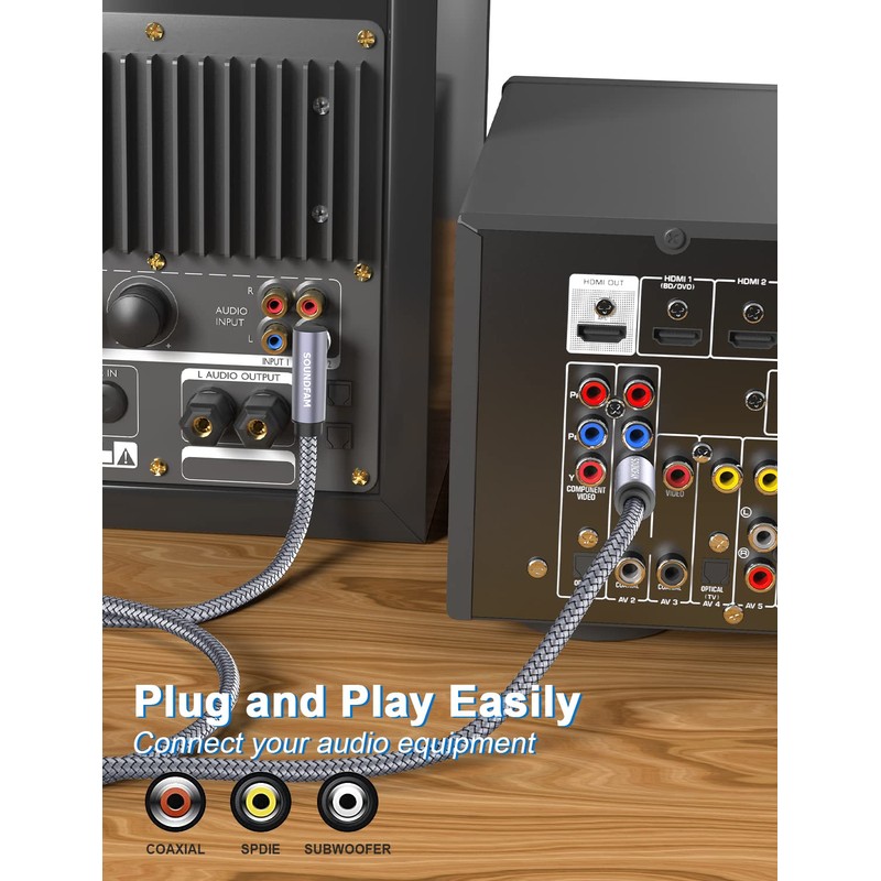 SOUNDFAM Cable RCA de 90 grados de 7,9 m/8 m,