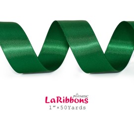 LaRibbons Green Satin Ribbon 1 inch x 50 Yards - Solid Color Ribbon for Gift Wrapping Wedding Decoration Bows Bouquet Floral Arrangement Crafts