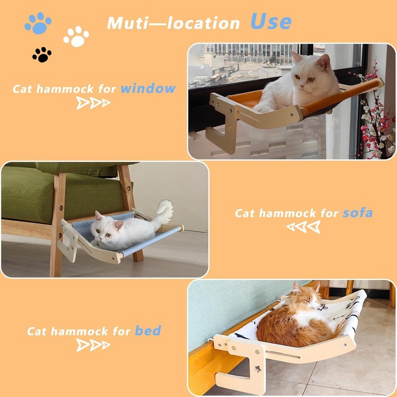 Cat Bedside Hammock and Window Perch, Cat Bed Attachment for