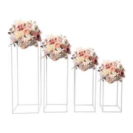WsrrLun 4Pcs Wedding Flower Stand, Elegant White Event Pedestal Set 17.76"-35.4" H, Geometric Centerpieces Vase for Weddings Events Displays Decor