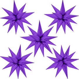 60 Pcs Explosion Star Balloons, Foil Cone Mylar Starburst Balloons, Point Star Balloons Party Decoration Supplies for Birthday Wedding Christmas Anniversary Backdrop (Purple)