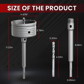 CSOOM Concrete Hole Saw 4-5/16" (110mm) with 220mm SDS Plus Shank Connecting Rod, Carbide Cement Hole Saw for Concrete Cement, Brick Wall Stone
