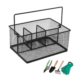 ZoeQide Metall Gartengeräte Korb – Robuster Garten Werkzeugkorb aus Carbon-Stahl mit 4 Fächern & Mesh Design, tragbar, wetterfest – Garten Zubehör Organizer mit Griff