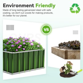 KING BIRD Raised Garden Bed 68" x 36" x 18" Heightened Galvanized Steel Metal Planter Box Outdoor for Deep-Rooted Vegetables, Flowers, Large Raised Bed Kit (Green)