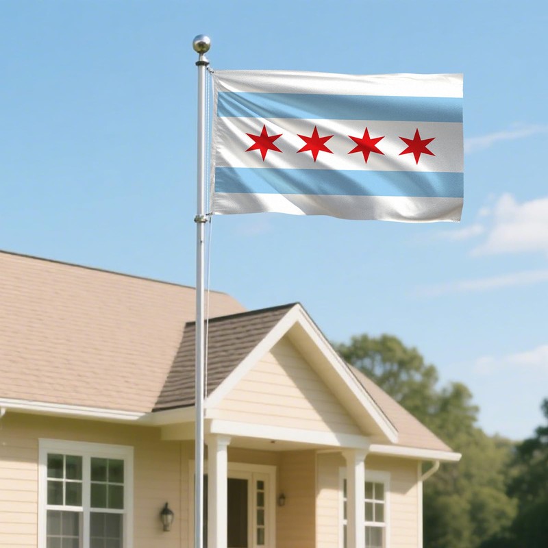ASUNO Chicago Flag 3 × 5 Feet Polyester Banner with