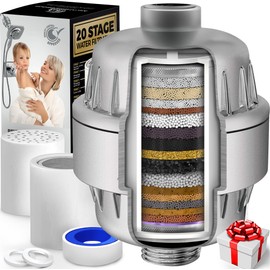 AquaHomeGroup 20 Stage Shower Filter with Vitamin C E for Hard Water - High Output Shower Water Filter to Remove Chlorine and Fluoride - 2 Cartridges Included -Consistent Water Flow Showerhead Filter