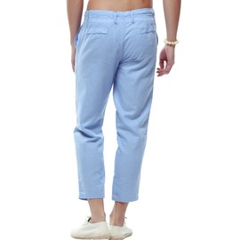Chouyatou - Pantalones capri de lino de playa con cordón para hombre, Azul/claro, X-Small