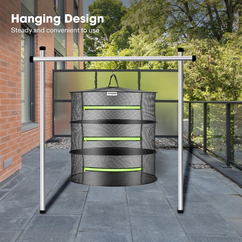 VIVOSUN 3-Layer Mesh Drying Rack Hanging Design with Green Zippers