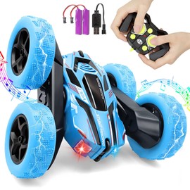 Sendowtek Carro de Control Remoto 2.4GHz RC Juguete de Coche de Acrobacias Coche Giratorio de 360° de Doble Cara 4WD Coche de Acrobacia Recargable con Luz Remote Control Stunt Car para Niños 6-12 Años