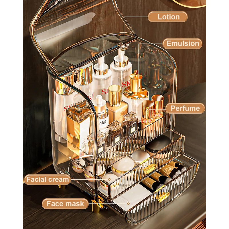Makeup Organizer, Large Capacity Cosmetics Makeup Organizer for Vanity, Dustproof