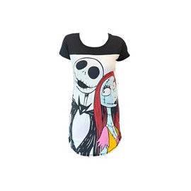 7STAR Jack and Sally Nightmare Before Christmas - Junior Women's Nightgown Sleepwear Cotton Sleeveless Sleep Dress - Lungewear (Small) Black