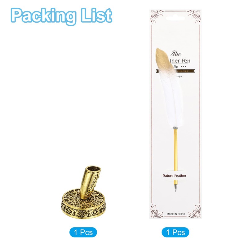 PATIKIL Feather Ballpoint Pen Bulk Metal Holder Black Ink Vintage