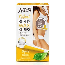 Nad's Body Wax Strips, depilación de cera para mujeres; para todos los tipos de piel; juego de depilación en casa con 24 tiras de cera, 4 toallitas de