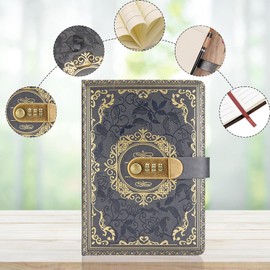 TuoYi Refillable Journal with Lock Diary Organizer with Pen, Vintage Faux Leather A5 College Ruled Lined Pages Locking Journal Notebook