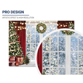 Allenjoy 82" x 59" Christmas Window Backdrop for Photography Winter Merry Xmas Tree Background Snow Holiday Photobooth Portrait Party Banner Festival Photo Studio Props Supplies