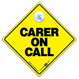 Carer On Call Car Sign, Carer Advisory Vehicle Sign For Carers Visiting Clients in Super Bright Yellow and Black 14cm x 14cm