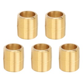 PATIKIL 3/4" x 3/4" NPT Male Brass Pipe Fitting Close Nipple, 5Pcs 1-1/5" Long Straight Pipe Fitting Connector for Fuel, Air, Water, Oil, Gas System Connection, Brass Tone