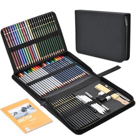 72 Piezas Kit de Lápices de Dibujo, Arte Dibujo Profesional para Colorear, Pintura y Boceto, Incluye Carboncillo, Bosquejo, Lápices de Colores, Libro de bocetos, Estuche Portátil y Más - POVOLE