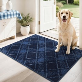 COSY HOMEER Plaid Door Mat 24" x 36",Dirt Trapper Entryway Rugs,Non-Slip Washable Farmhouse Doormat,Low Profile Welcome Mats for Muddy Paws Navy Blue