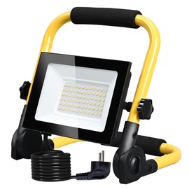 Hopelit Construction Spotlight, LED Construction Spotlight, 50 W, Cool White, Construction Spotlight, LED Work Light with Plug and Non-Slip Foldable Stand, Construction Site Lamp, Waterproof IP66 for