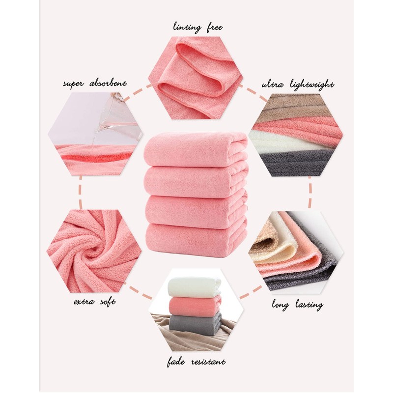 4-Pack Quick-Dry Fluffy Hand Towel Set Featherlight 29" L x