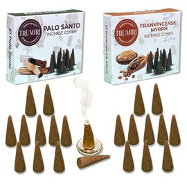 Incense Cones - Combo Pack of 20 Cone Incense - 10 Frankincense Myrrh + 10 Palo Santo - Insence Cones - Incense Cones Scented - Cone Incense Scents - Insense Cones - Incent Cone