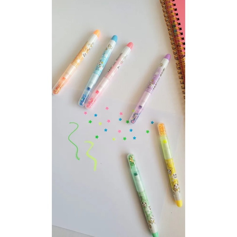 6 Marcatextos Resaltador Con Punta Estrella Kawaii